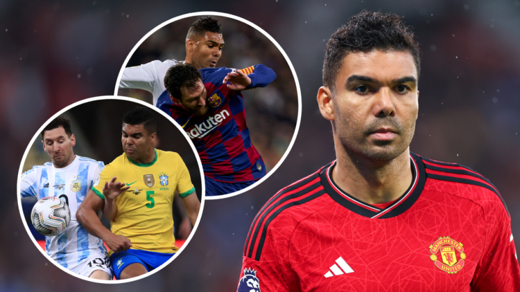 Casemiro of Manchester United during the Premier League match between Manchester United and Newcastle United at Old Trafford on May 15, 2024, in Ma...