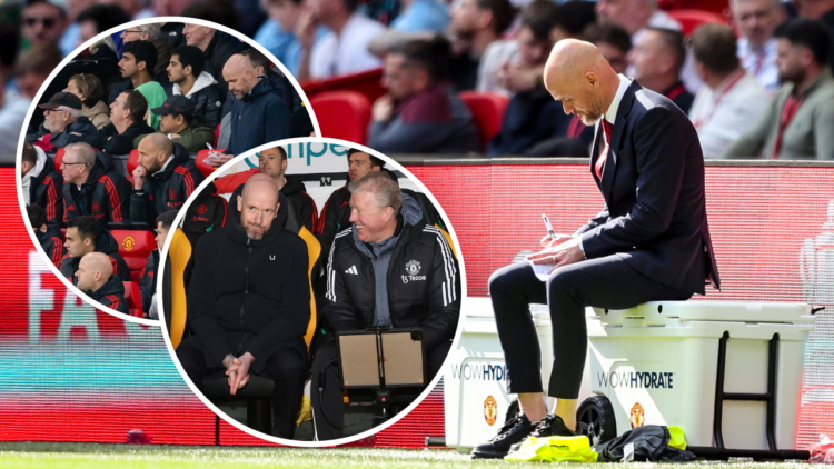 Head coach Erik ten Hag of Manchester United during the Emirates FA Cup final match between Manchester City and Manchester United at Wembley Stadiu...