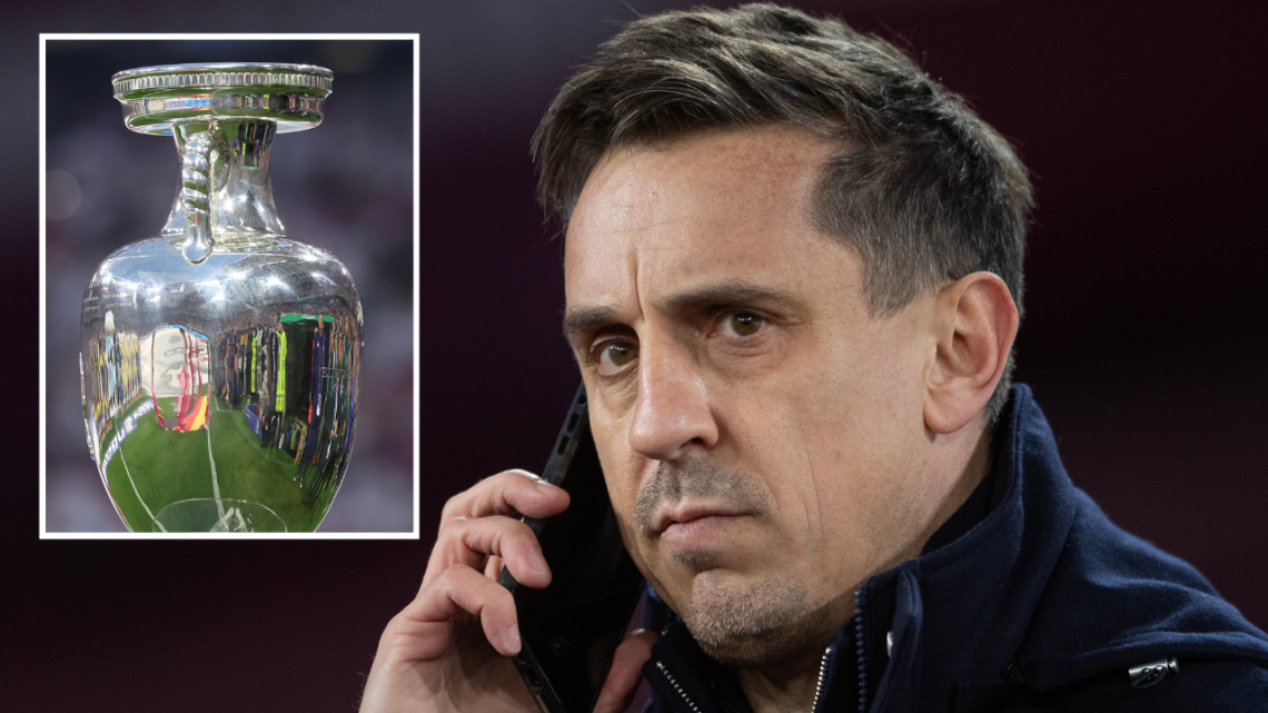 Sky Sports pundit Gary Neville is seen prior to the Premier League match between West Ham United and Brentford at London Stadium on February 26, 20...