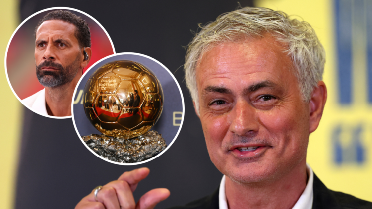 Fenerbahce's new coach Jose Mourinho answered questions at the press conference on June 3, 2024, in Istanbul, Turkey. An overlay of images feature ...