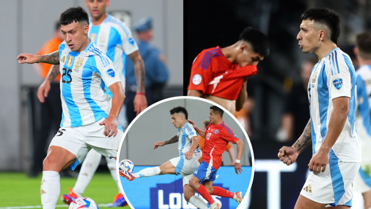 EAST RUTHERFORD, NEW JERSEY - JUNE 25: Lisandro Martinez of Argentina celebrates after winning the CONMEBOL Copa America 2024 match between Chile a...