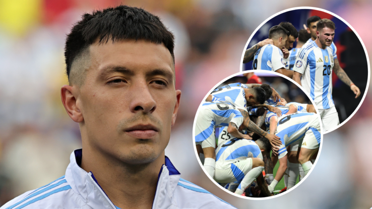 Manchester United star Lisandro Martinez of Argentina stands for his national anthem before the International friendly match between Argentina and ...