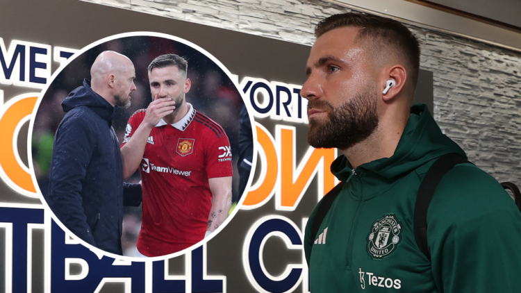 Luke Shaw of Manchester United arrives ahead of the Premier League match between Luton Town and Manchester United at Kenilworth Road on February 18...