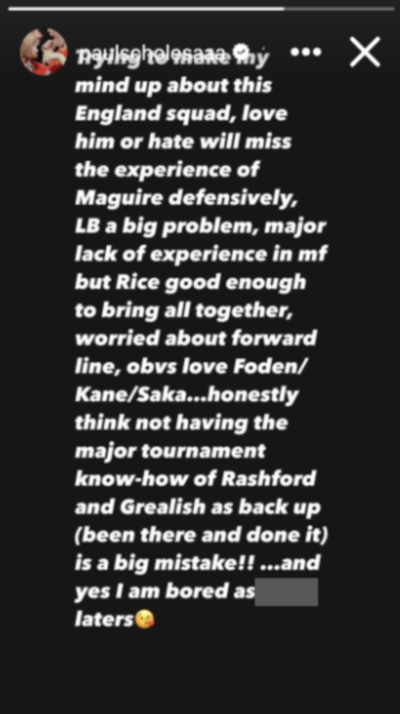 Paul Scholes speaks out on Manchester United duo Harry Maguire and Marcus Rashford missing Euro 2024 for England. Credit: Instagram