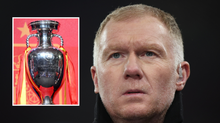Former Manchester United player Paul Scholes working as a TV pundit during the UEFA Champions League match between Manchester United and Bayern Mun...