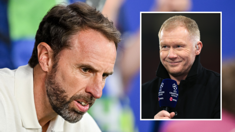 Head coach Gareth Southgate of England looks on prior to the UEFA EURO 2024 group stage match between Denmark and England at Frankfurt Arena on Jun...