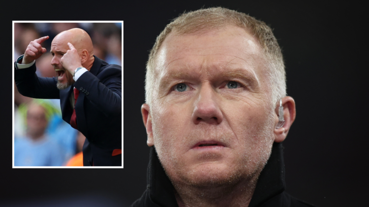 Former Manchester United player Paul Scholes working as a TV pundit during the UEFA Champions League match between Manchester United and Bayern Mun...