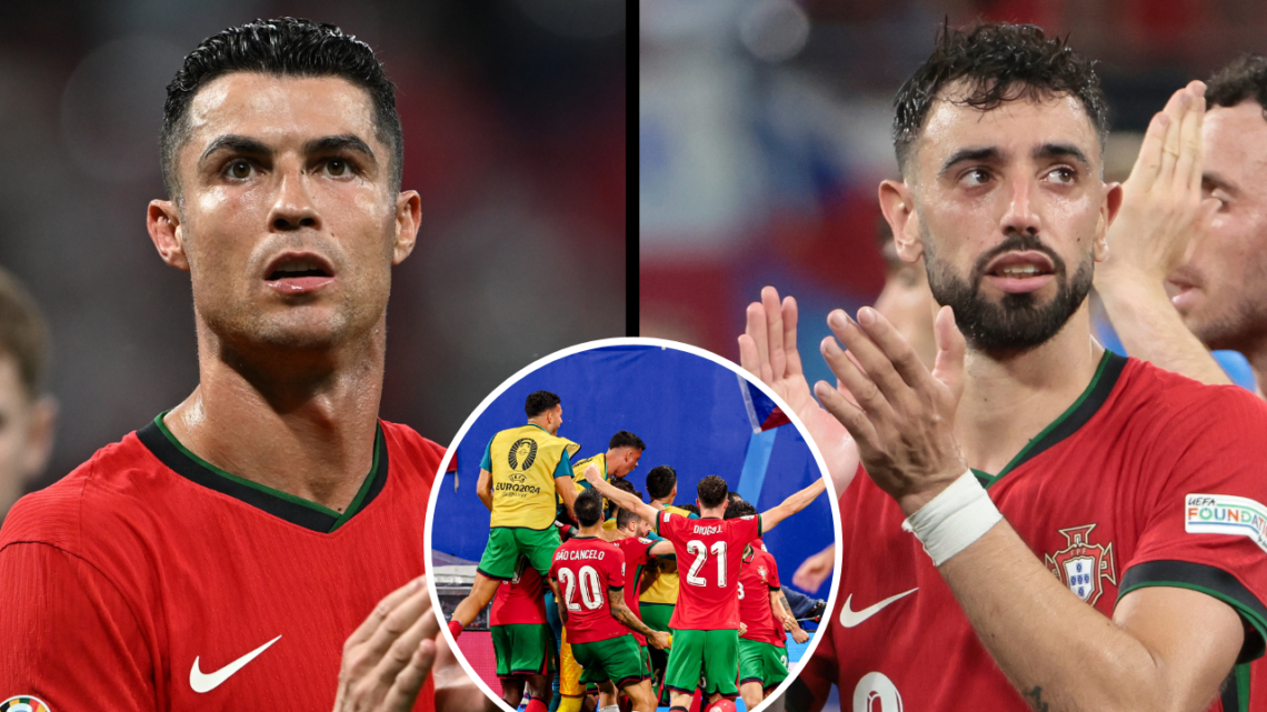 Cristiano Ronaldo of Portugal celebrates victory at the end of the 2024 European Football Championship (Euro 2024) Group F football match between P...