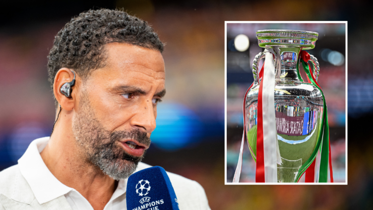 Rio Ferdinand seen during the TV interview before the UEFA Champions League 2023-24 final match between Borussia Dortmund vs Real Madrid at Wembley...