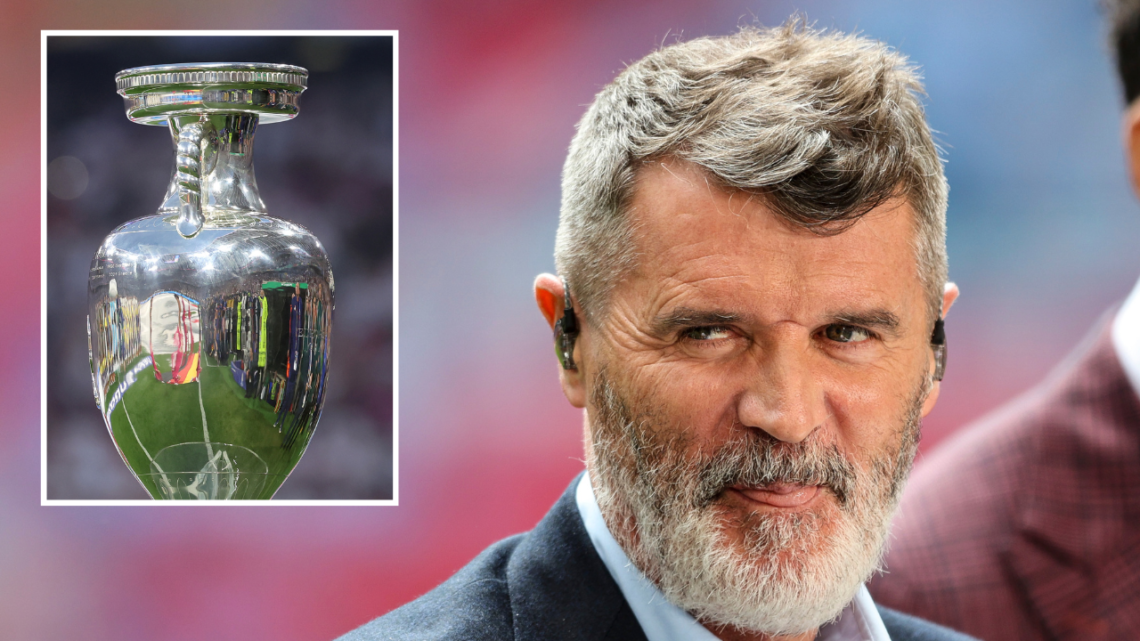 Ex-Manchester United skipper Roy Keane is seen presenting for ITV during the Emirates FA Cup final match between Manchester City and Manchester Uni...