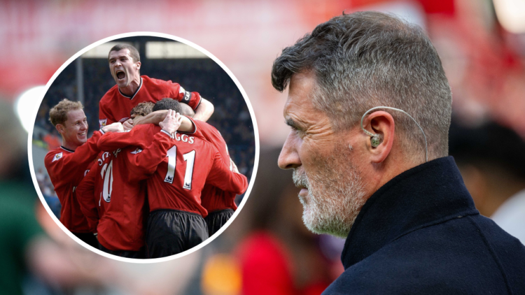 Former Manchester United player and Sky Sports pundit Roy Keane stands pitchside ahead of the Premier League match between Manchester United and Ar...