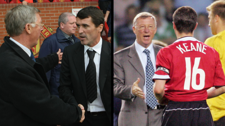 Roy Keane speaks to Sir Alex Ferguson of Manchester United after his testimonial match between Manchester United and Glasgow Celtic at Old Trafford...