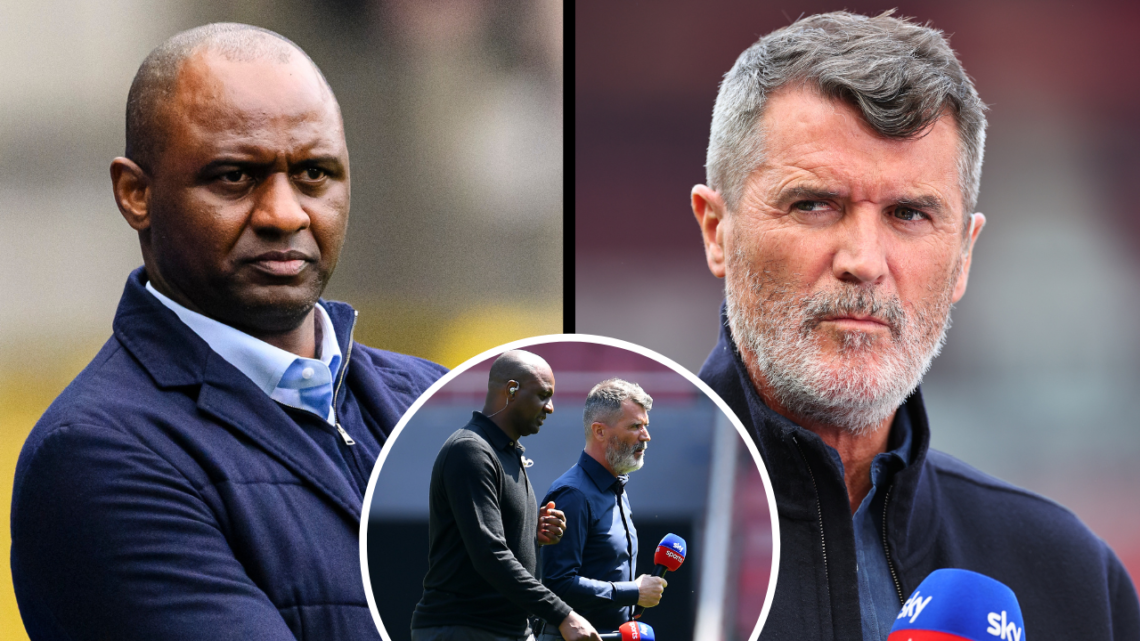Roy Keane working as a pundit for Sky Sports ahead of the Premier League match between Manchester United and Arsenal at Old Trafford on May 12, 202...