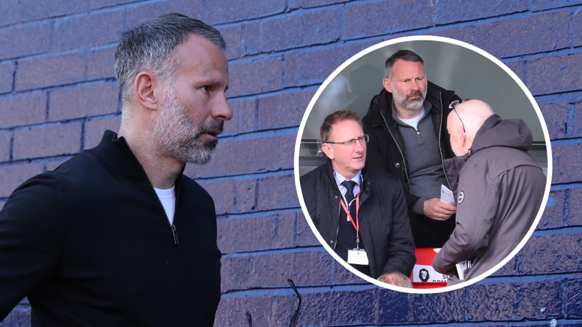 Ryan Giggs, a co-owner of Salford City, arrives for the Sky Bet League Two Play-Off Semi-Final Second Leg match between Stockport County and Salfor...