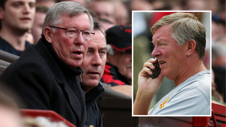 Former manager Sir Alex Ferguson of Manchester United watches from the dugout during the Barclays Premier League match between Manchester United an...