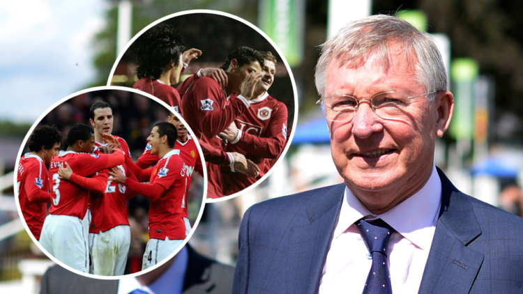 Sir Alex Ferguson arrives at the course with Jack Berry at York racecourse on August 20, 2014, in York, England. An overlay of images feature Manch...