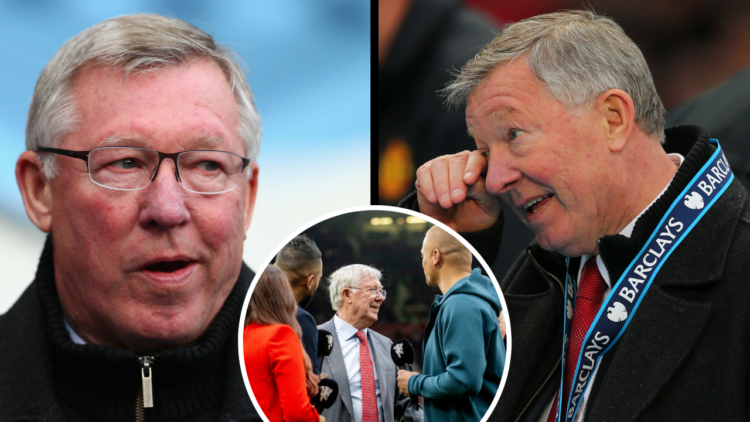 Former Manchester United manager Sir Alex Ferguson looks on prior to the Barclays Premier League match between Manchester City and Manchester Unite...