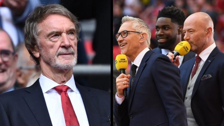 Ineos chief and minority owner of Manchester United Jim Ratcliffe reacts during the English FA Cup final football match between Manchester City and...