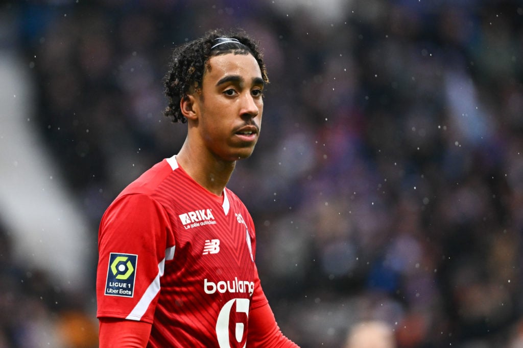 Leny YORO of Lille during the Ligue 1 Uber Eats match between Toulouse Football Club and LOSC Lille at Stadium Municipal on February 25, 2024 in To...