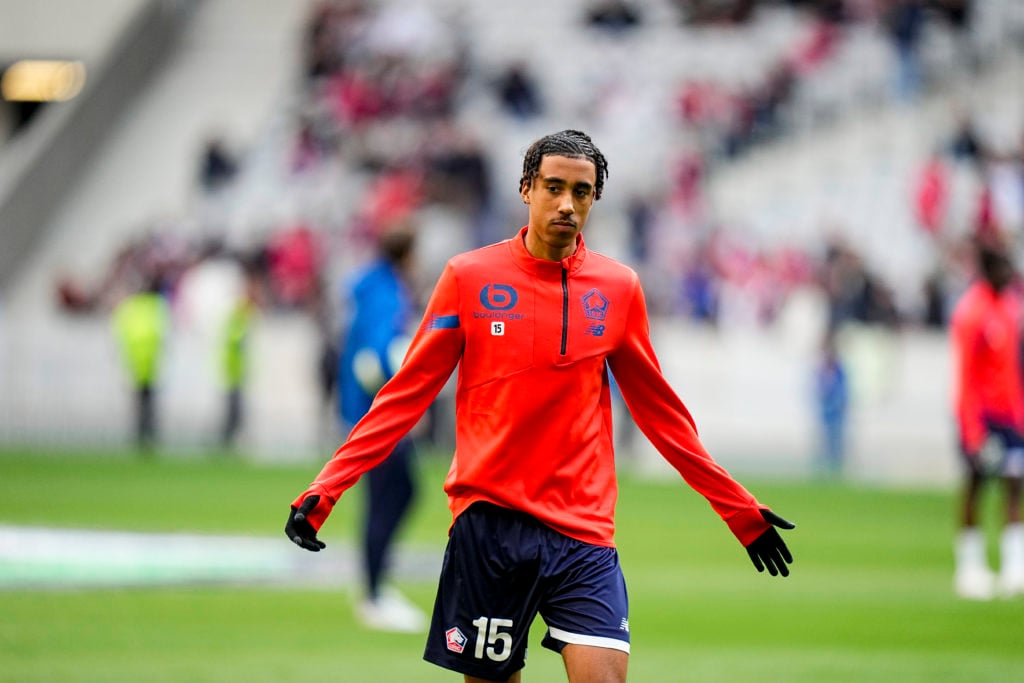 Leny YORO of LOSC during the UEFA Conference League Quarter-finals match between Lille and Aston Villa at Stade Pierre Mauroy on April 18, 2024 in ...