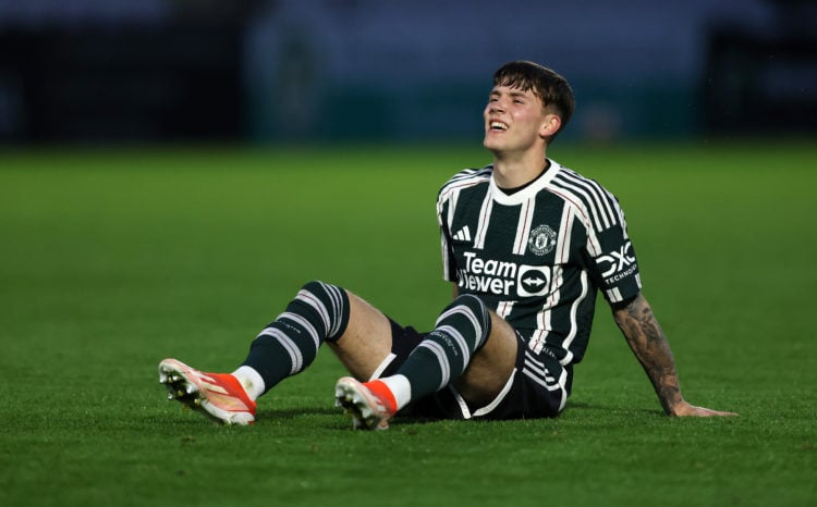 Charlie McNeill of Manchester United reacts during the Premier League 2 Play off match between Arsenal U21 and Manchester United U21 at Meadow Park...