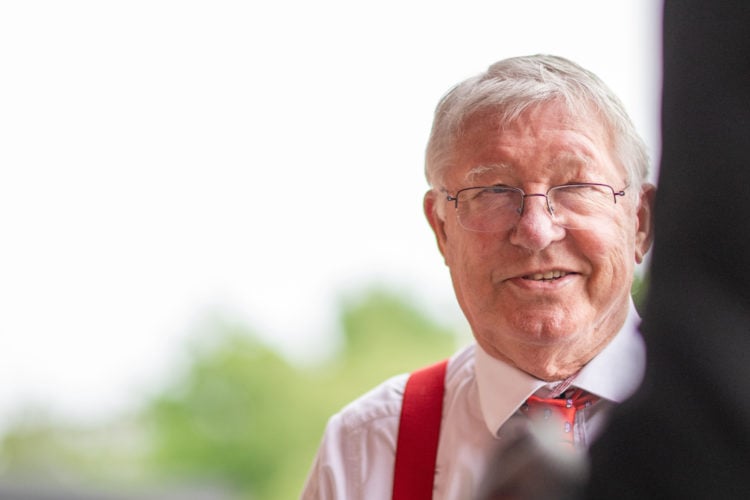 Sir Alex Ferguson arrives ahead of the Premier League match between Manchester United and Arsenal FC at Old Trafford on May 12, 2024 in Manchester,...