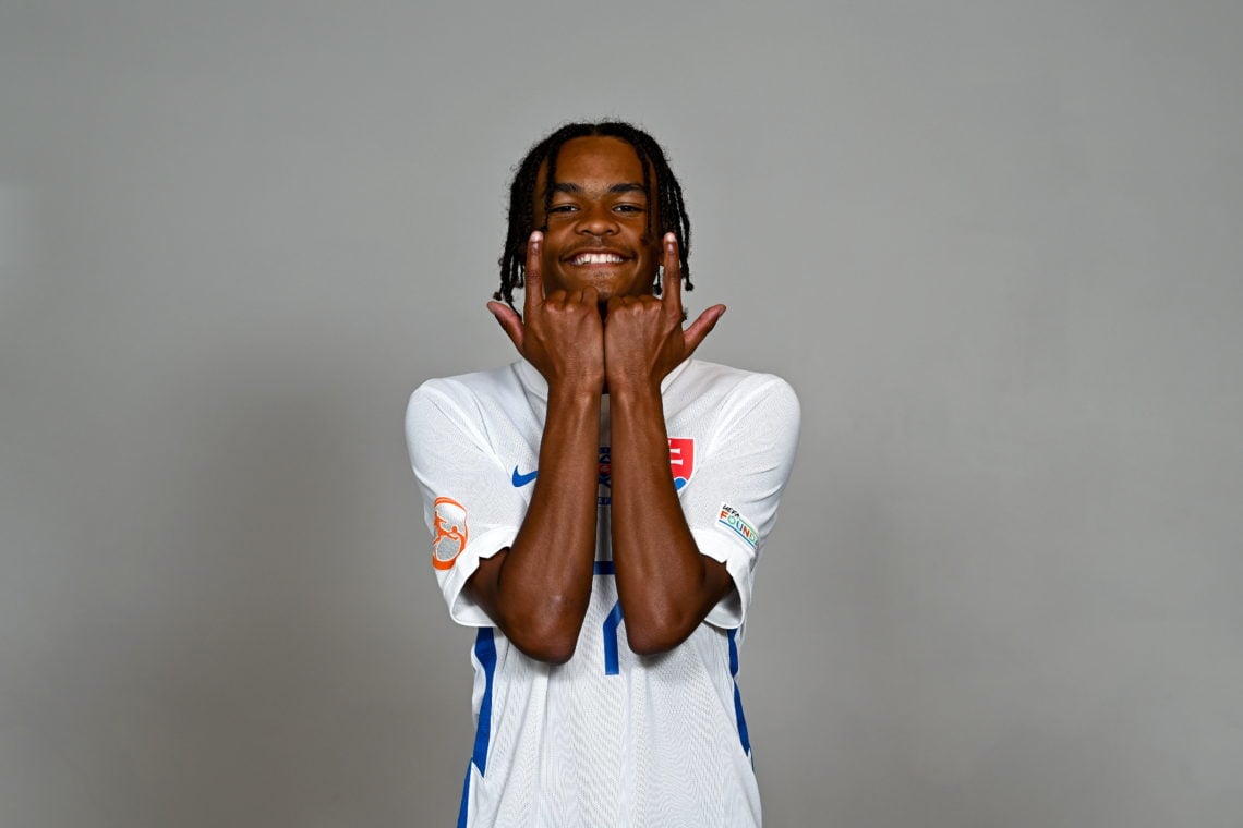 Samuel Malama Lusale poses for a portrait during a Slovakia squad portrait session at the UEFA European Under-17 Championship 2023/2024 in the Capo...