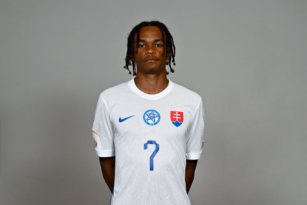 Samuel Malama Lusale poses for a portrait during a Slovakia squad portrait session at the UEFA European Under-17 Championship 2023/2024 in the Capo...