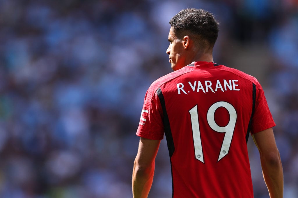 Raphael Varane of Manchester United during the Emirates FA Cup Final match between Manchester City and Manchester United at Wembley Stadium on May ...