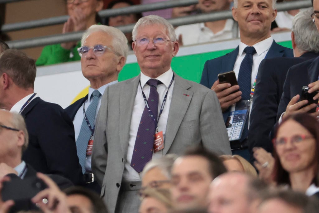 Sir Alex Ferguson attends the UEFA EURO 2024 group stage match between Germany and Scotland at Munich Football Arena on June 14, 2024 in Munich, Ge...