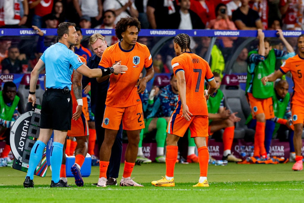 Substitute player Joshua Zirkzee of Netherlands replacing Xavi Simons of Netherlands during the UEFA EURO 2024 quarter-final match between Netherla...