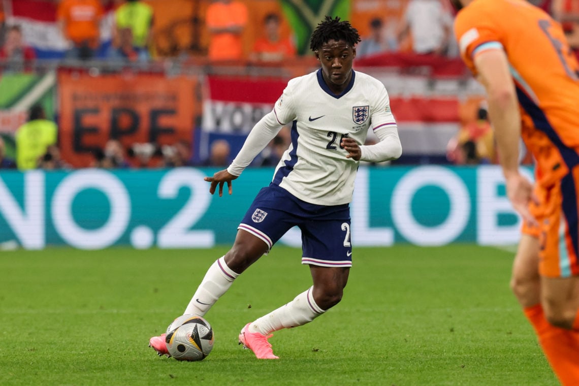 Kobbie Mainoo of England runs with the ball during the Semi-Final - UEFA EURO 2024 match between The Netherlands and England at BVB Stadion Dortmun...