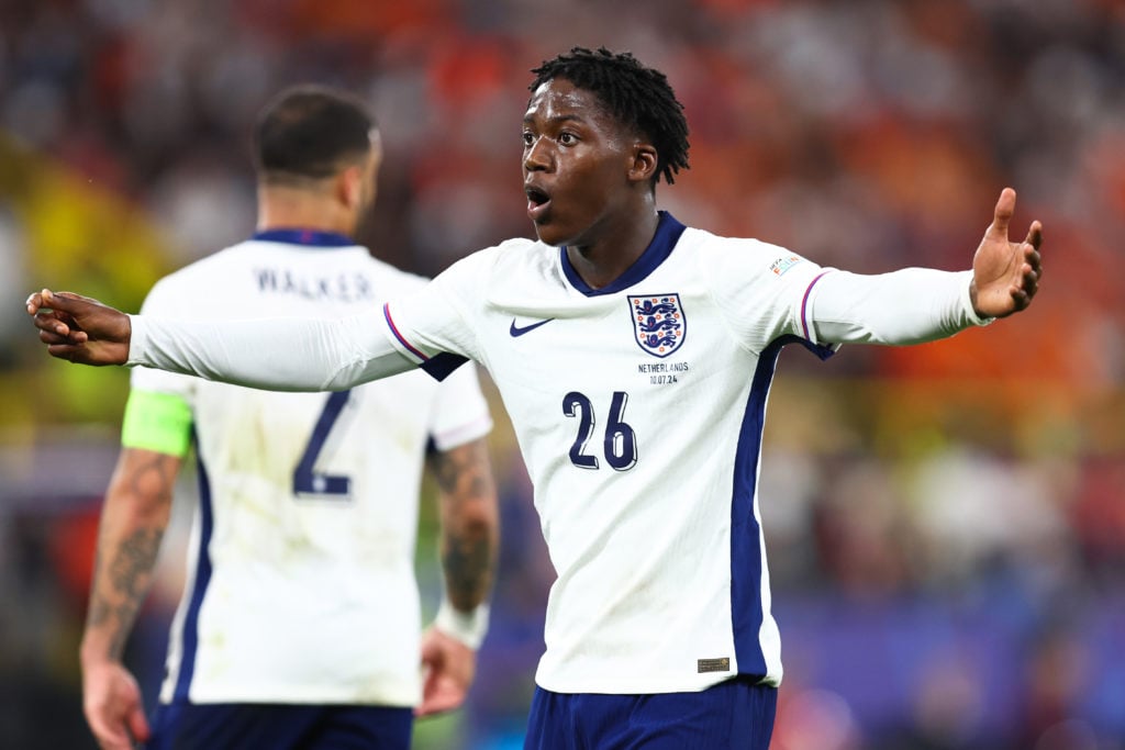 Kobbie Mainoo of England  during the UEFA EURO 2024 semi-final match between Netherlands and England at Football Stadium Dortmund on July 10, 2024 ...