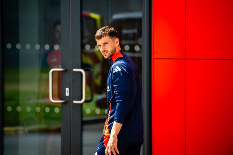 (EXCLUSIVE COVERAGE)  Mason Mount of Manchester United arrives ahead of a first team training session at Carrington Training Ground on July 08, 202...