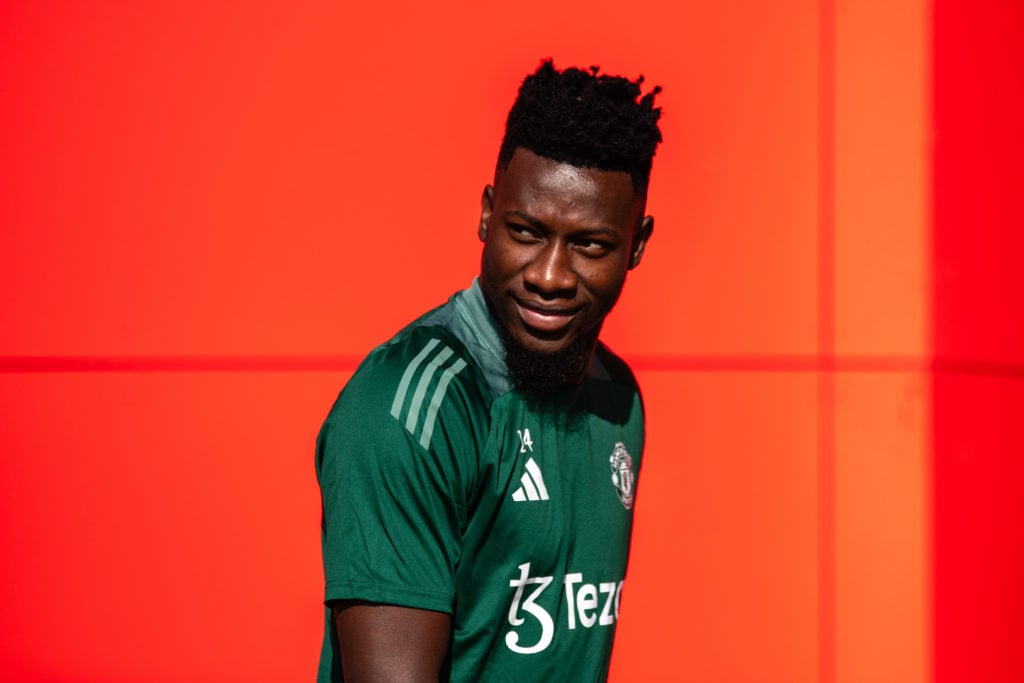 (EXCLUSIVE COVERAGE)  Andre Onana of Manchester United arrives ahead of a first team training session at Carrington Training Ground on July 08, 202...