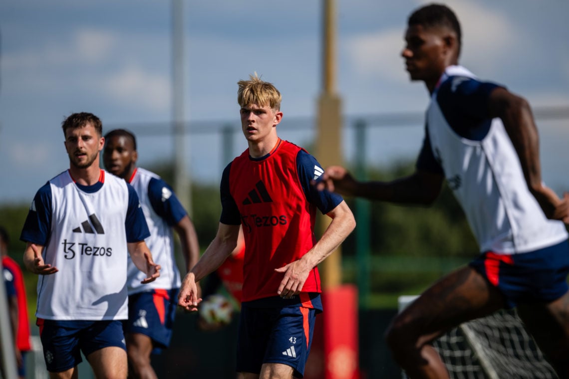 (EXCLUSIVE COVERAGE)  Toby Collyer of Manchester United in action during a first team training session at Carrington Training Ground on July 08, 20...