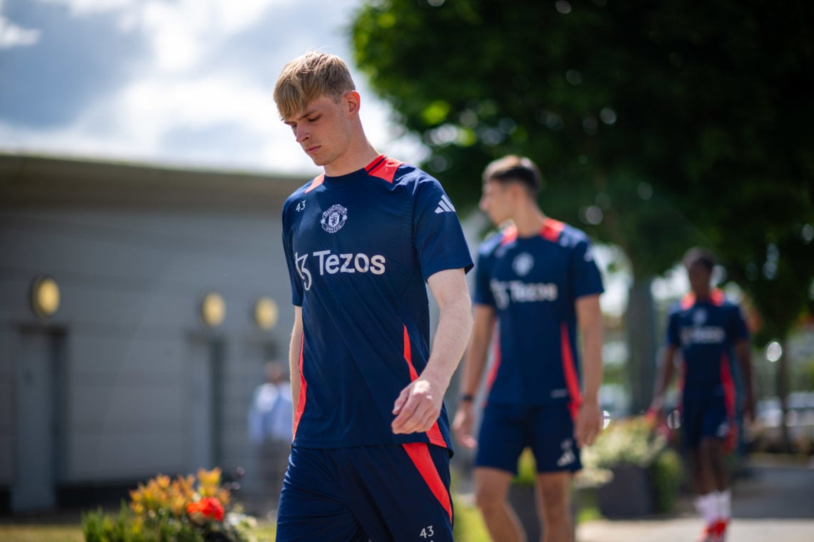 (EXCLUSIVE COVERAGE)  Toby Collyer of Manchester United in action during a first team training session at Carrington Training Ground on July 08, 20...