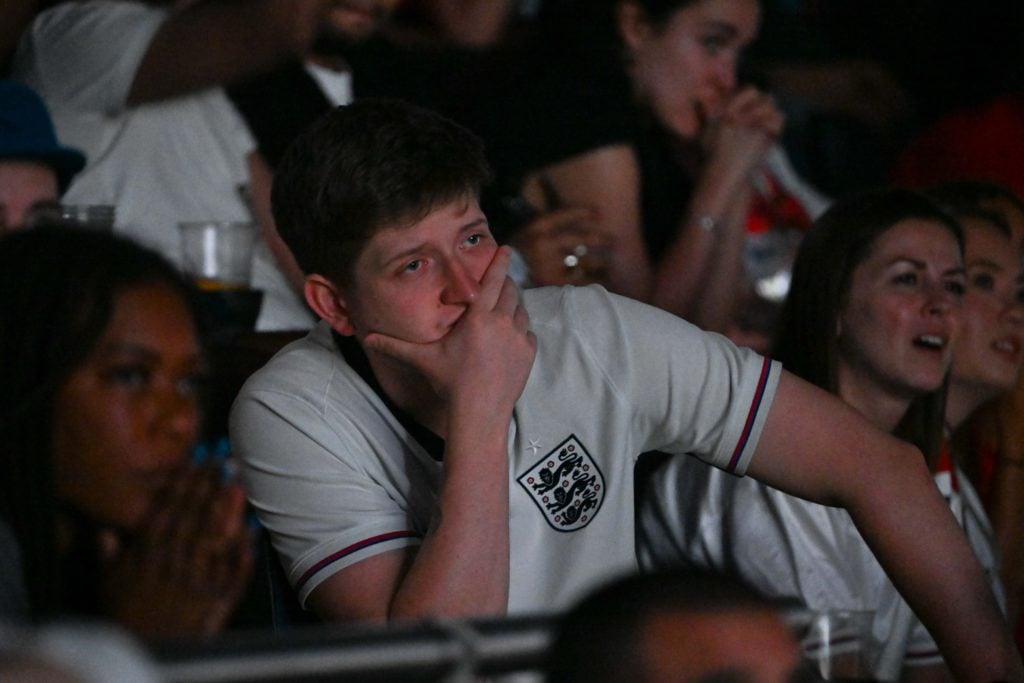 English fans gathered at the O2 Arena, watch the UEFA EURO 2024 Final football match between Spain and England, in London, United Kingdom on July 1...