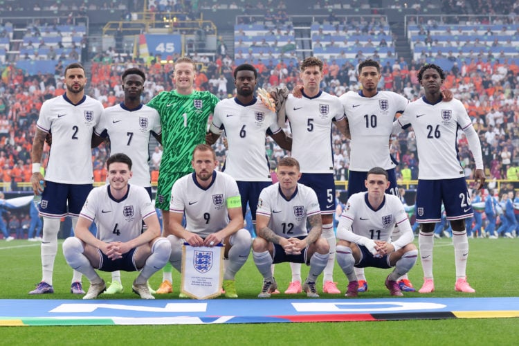 Players of England pose for a team photograph prior to the UEFA EURO 2024 semi-final match between Netherlands and England at Football Stadium Dort...