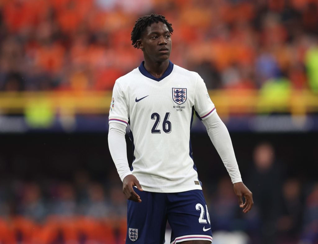 Kobbie Mainoo of England during the UEFA EURO 2024 semi-final match between Netherlands and England at Football Stadium Dortmund on July 10, 2024 i...