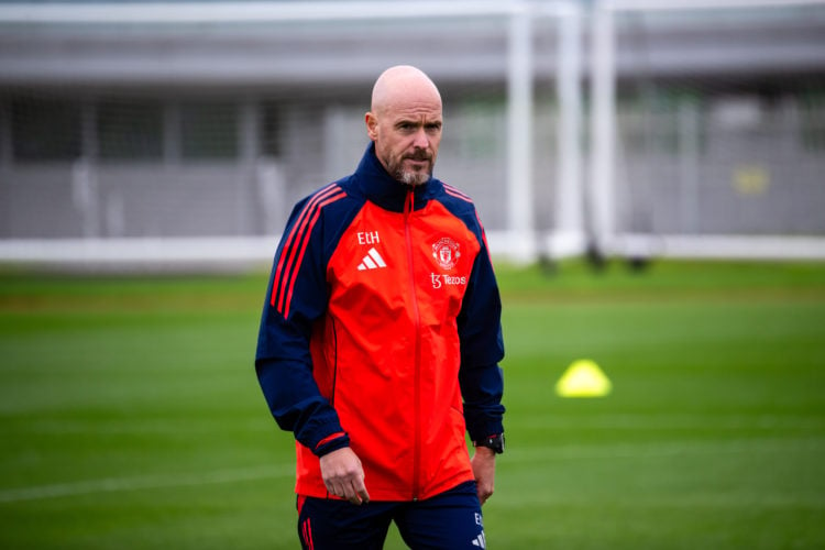 Manager Erik ten Hag of Manchester United in action during a first team pre-season training session at Carrington Training Ground on July 11, 2024 ...