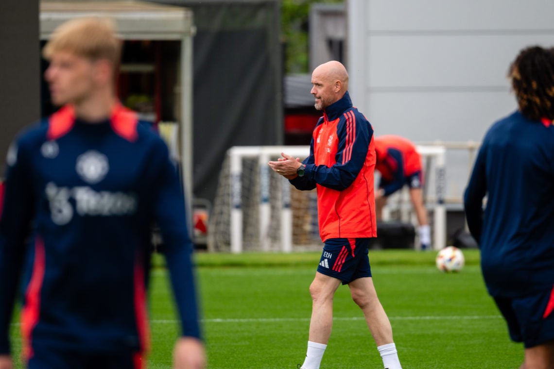 Manager Erik ten Hag of Manchester United in action during a first team pre-season training session at Carrington Training Ground on July 11, 2024 ...