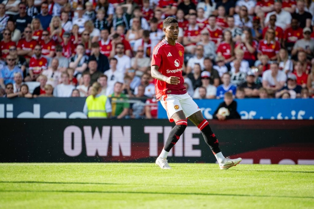 Marcus Rashford of Manchester United in action during the pre-season friendly match between Rosenborg and Manchester United at Lerkendal Stadium on...