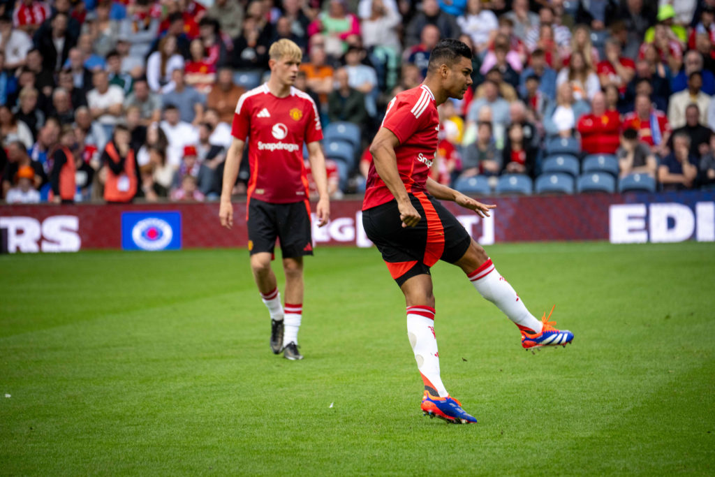 Manchester United's Casemiro in action during a pre-season friendly between Manchester United and Glasgow Rangers at Murrayfield Stadium on...