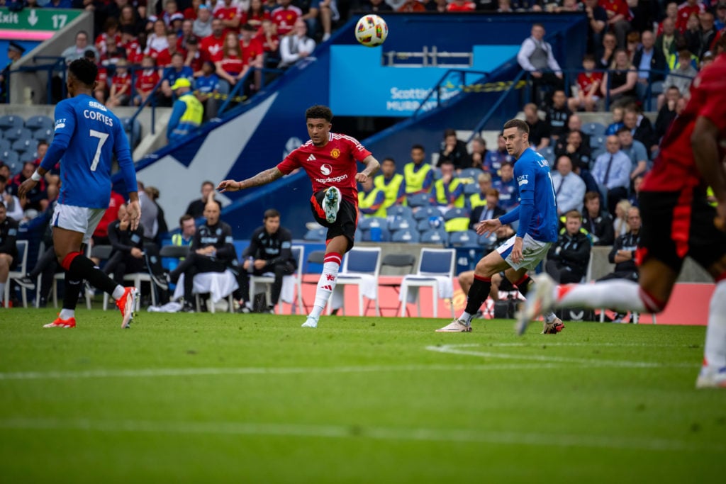 Manchester United's Jadon Sancho in action during a pre-season friendly between Manchester United and Glasgow Rangers at Murrayfield Stadium...