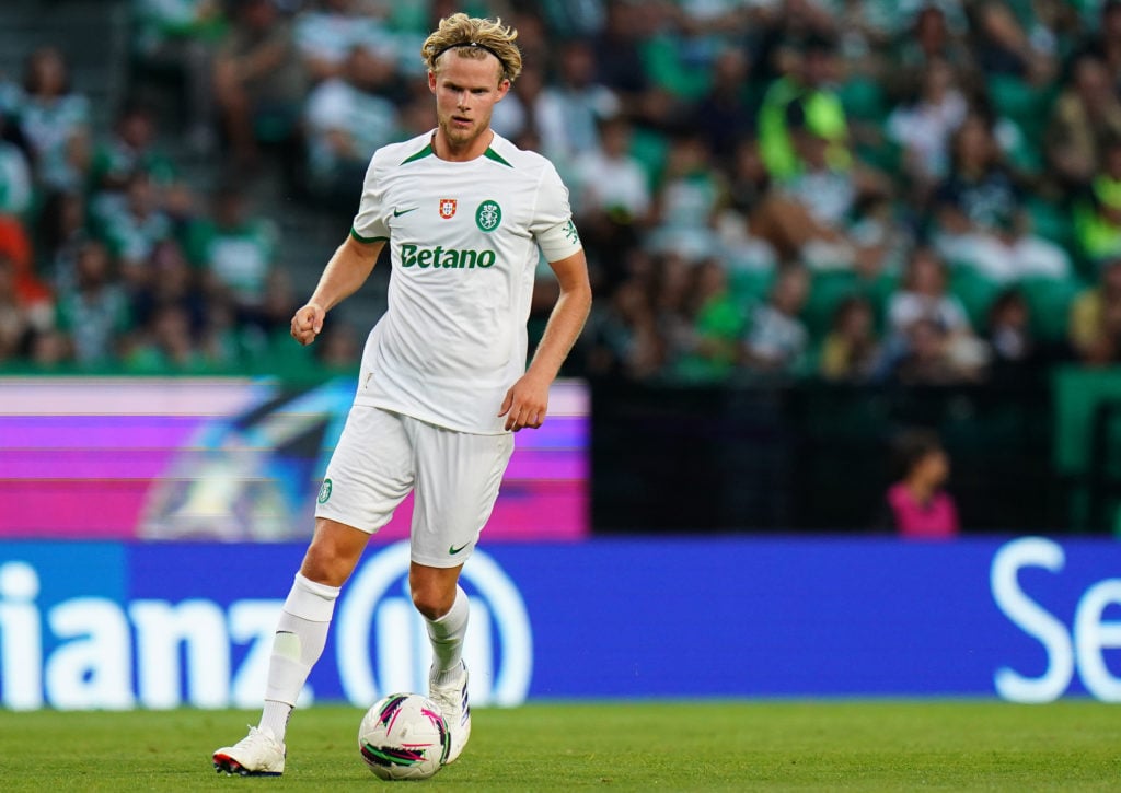 Morten Hjulmand of Sporting CP in action during the Pre-Season Friendly match between Sporting CP and Athletic Club at Estadio Jose Alvalade on Jul...