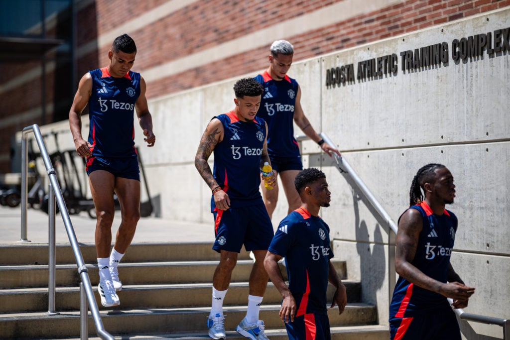 Casemiro, Antony, Jadon Sancho, Amad and Aaron Wan-Bissaka arrive ahead of a first team training session as part of their pre-season tour of the USA...