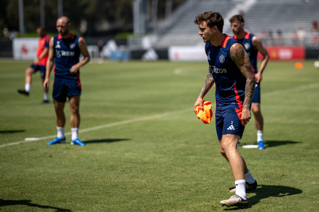 Manchester United's Victor Lindelof in action during a first team training session as part of their US pre-season tour at UCLA on July 26,...