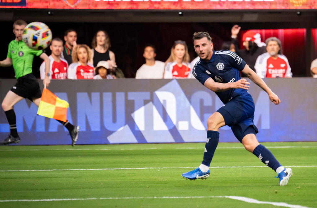 Mason Mount of Manchester United in action during the pre-season friendly match between Manchester United and Arsenal at SoFi Stadium on July 27, 2...