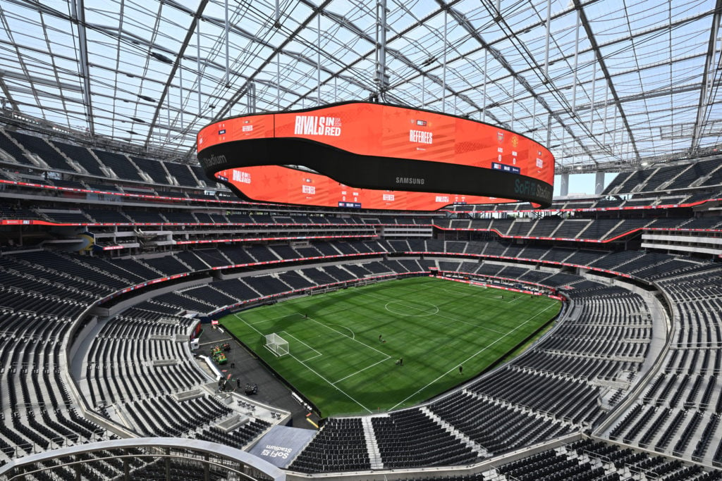 A general view of SoFi Stadium before the pre season Friendly between Arsenal and Manchester United on July 27, 2024 in Inglewood, California.